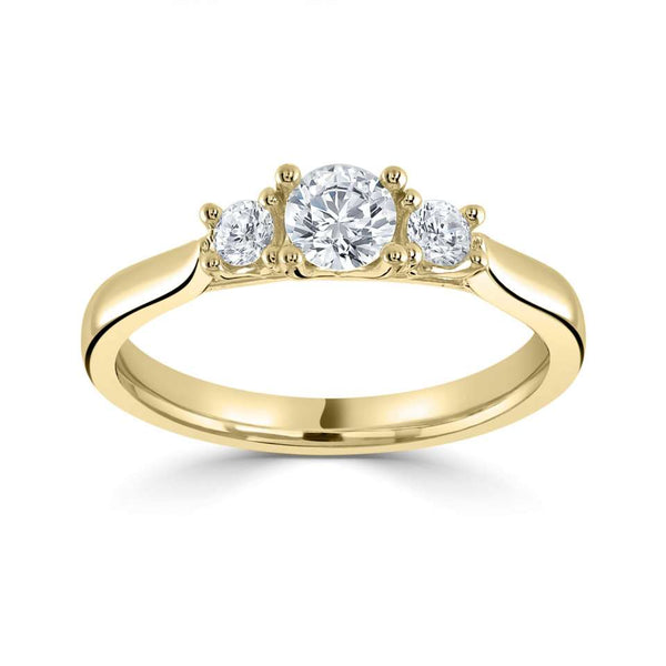 The Round Brilliant Cut 9ct Yellow Gold Laboratory Grown Diamond Three Stone Engagement Ring