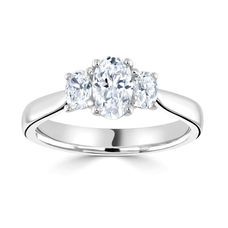 The Trilogy Oval Cut Platinum Laboratory Grown Diamond Three Stone Engagement Ring