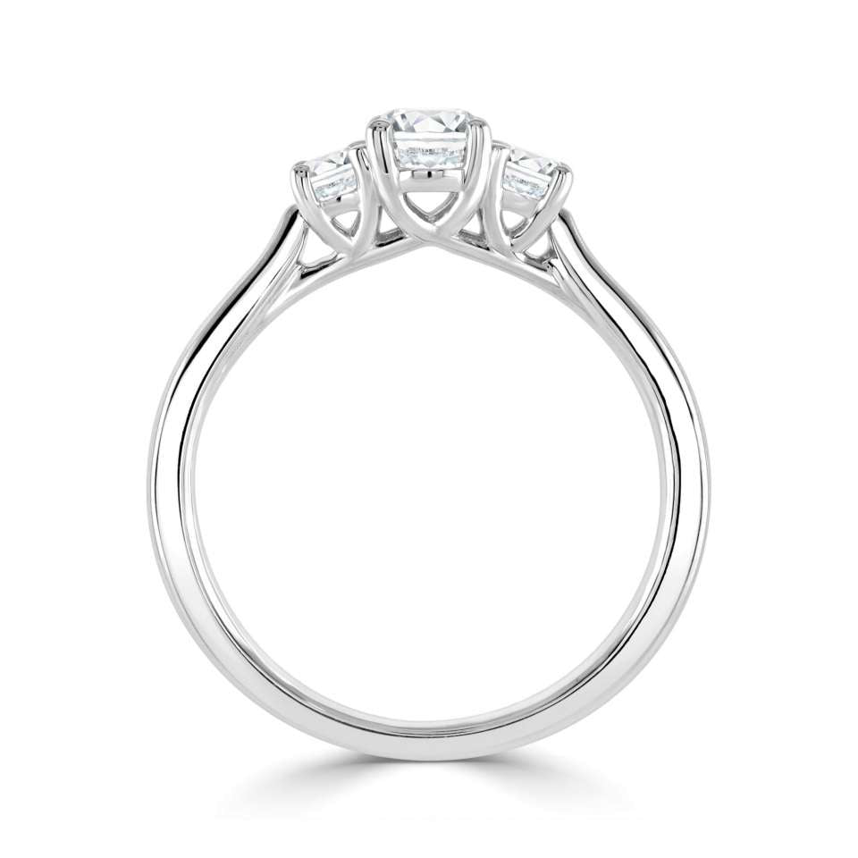 The Oval Cut Platinum Laboratory Grown Diamond Three Stone Engagement Ring