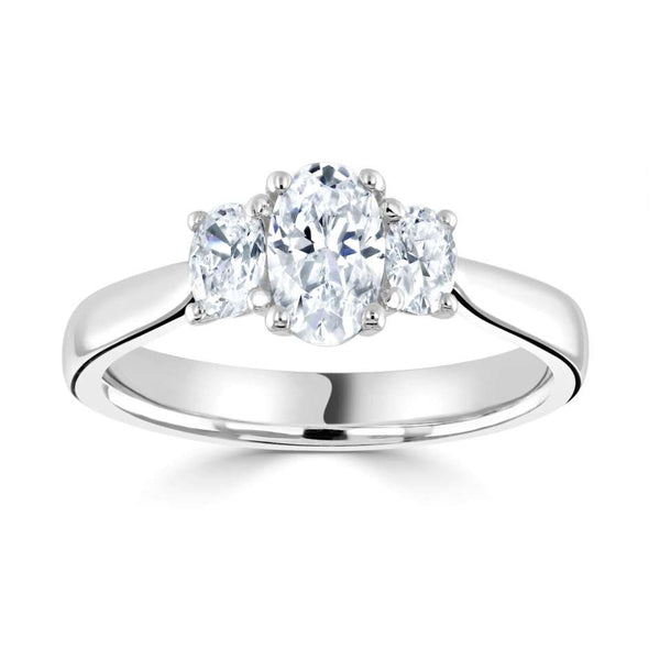 The Oval Cut Platinum Laboratory Grown Diamond Three Stone Engagement Ring