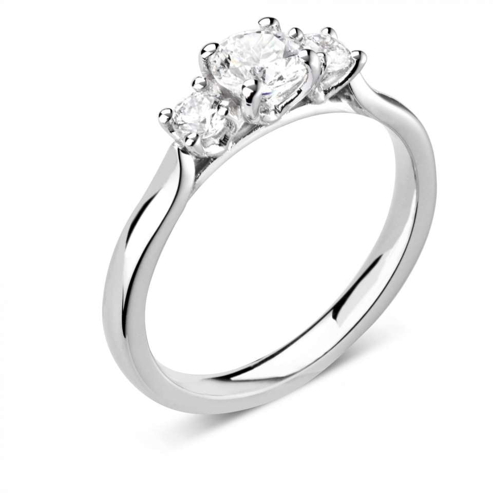 The Round Brilliant Cut Platinum Laboratory Grown Diamond Three Stone Engagement Ring