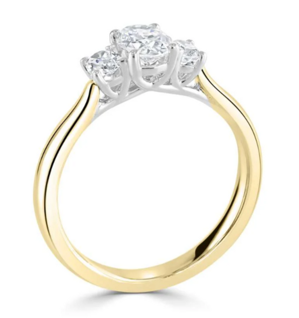 The Oval Cut 9ct Yellow And White Gold Laboratory Grown Diamond Three Stone Engagement Ring