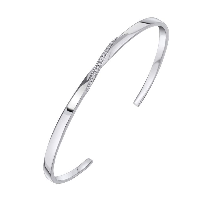 Silver Cubic Zirconia Open Twist Bangle B5479C