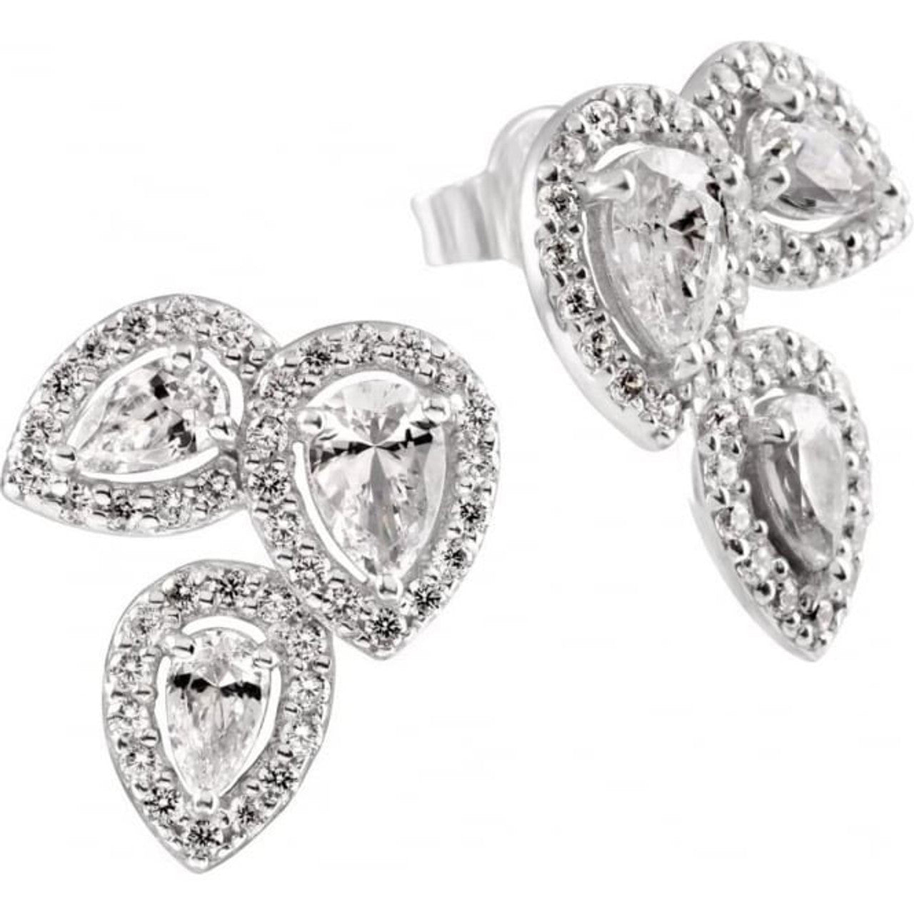 Diamonfire Silver Pear Cut Zirconia Pave Cluster Earrings