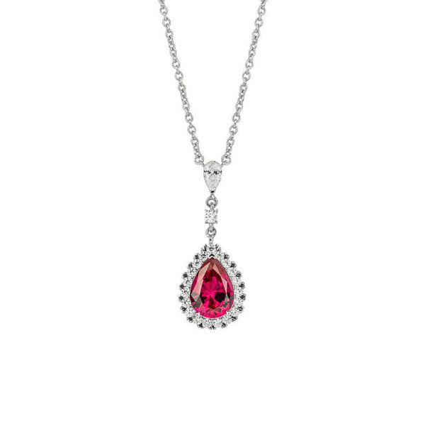 Diamonfire Silver Red Zirconia Teardrop Pave Necklace N4501