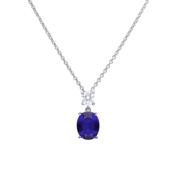 Diamonfire Silver Blue Zirconia Oval Drop Necklace P4964