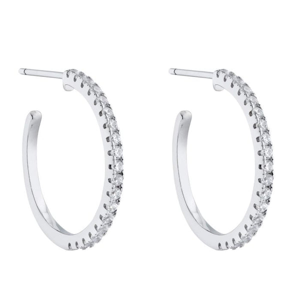 Silver Cubic Zirconia 3/4 Hoop Earrings E6127C