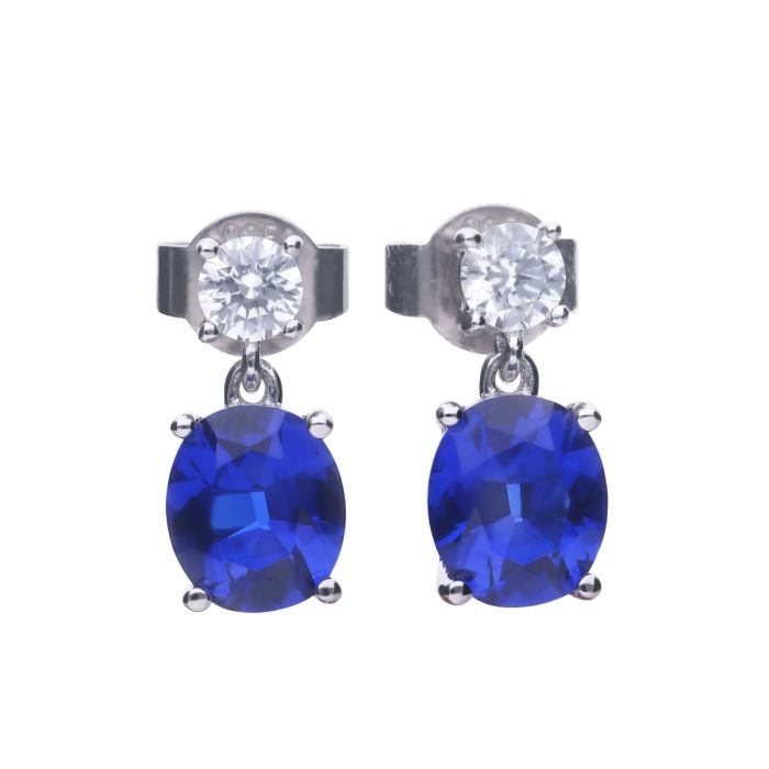 Diamonfire Silver Blue Zirconia Oval Drop Earrings E5978