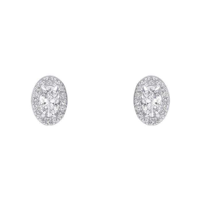 Silver Cubic Zirconia Oval Halo Stud Earrings E6484C