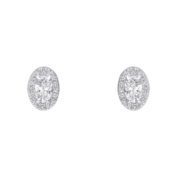 Silver Cubic Zirconia Oval Halo Stud Earrings E6484C