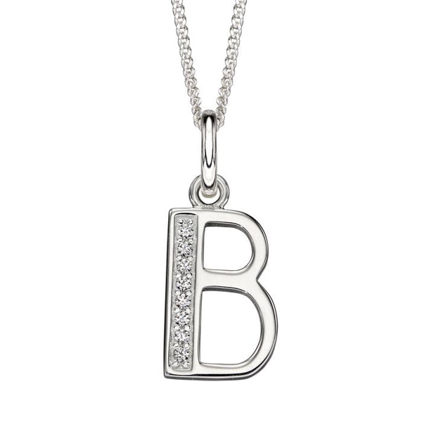 Silver Initial B Cubic Zirconia Necklace P4724C