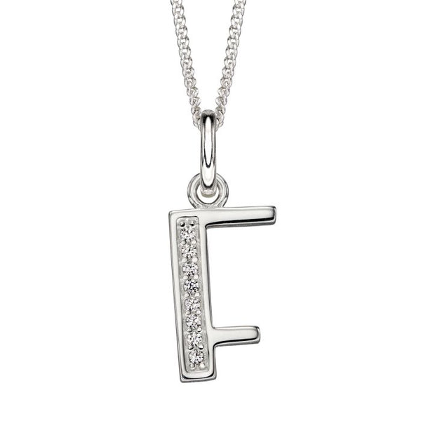 Silver Initial F Cubic Zirconia Necklace P4728C