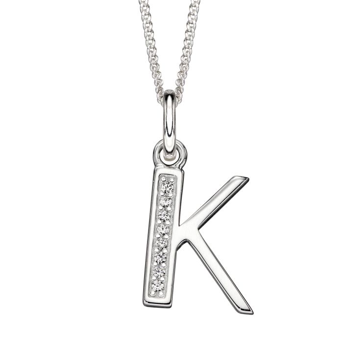 Silver Initial K Cubic Zirconia Necklace P4733C