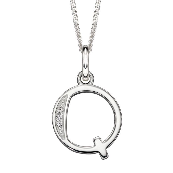 Silver Initial Q Cubic Zirconia Necklace P4739C