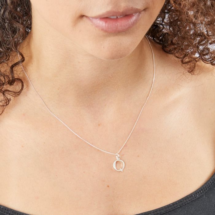 Silver Initial Q Cubic Zirconia Necklace P4739C