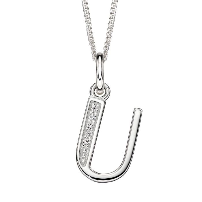 Silver Initial U Cubic Zirconia Necklace P4743C