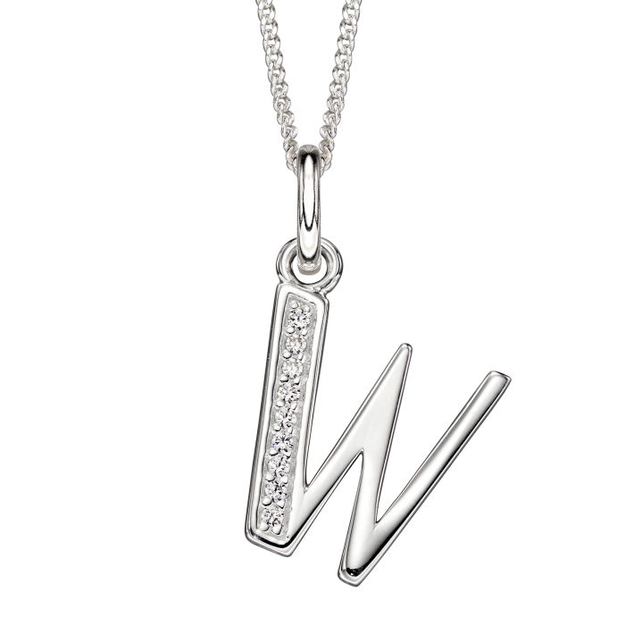 Silver Initial W Cubic Zirconia Necklace P4745C