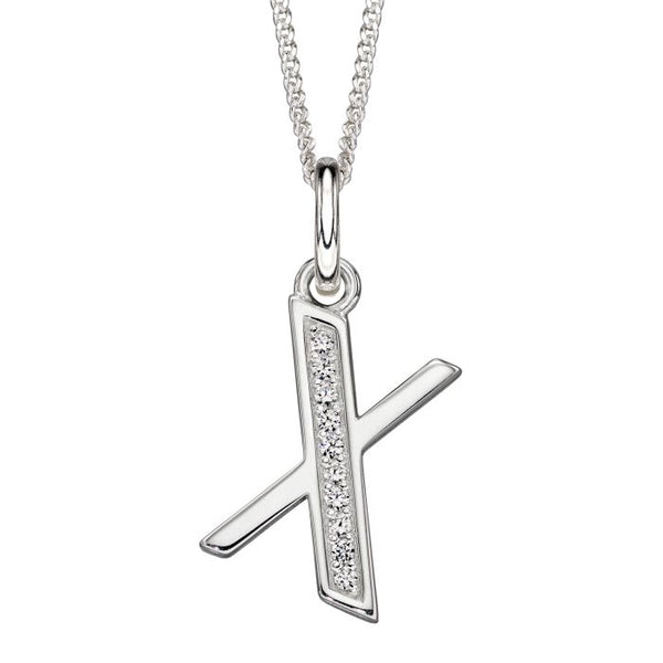 Silver Initial X Cubic Zirconia Necklace P4746C