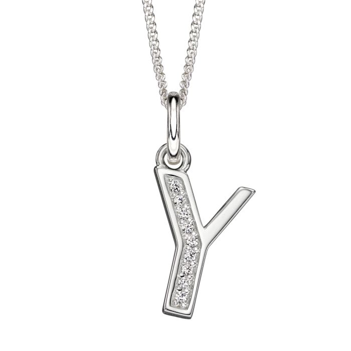 Silver Initial Y Cubic Zirconia Necklace P4747C