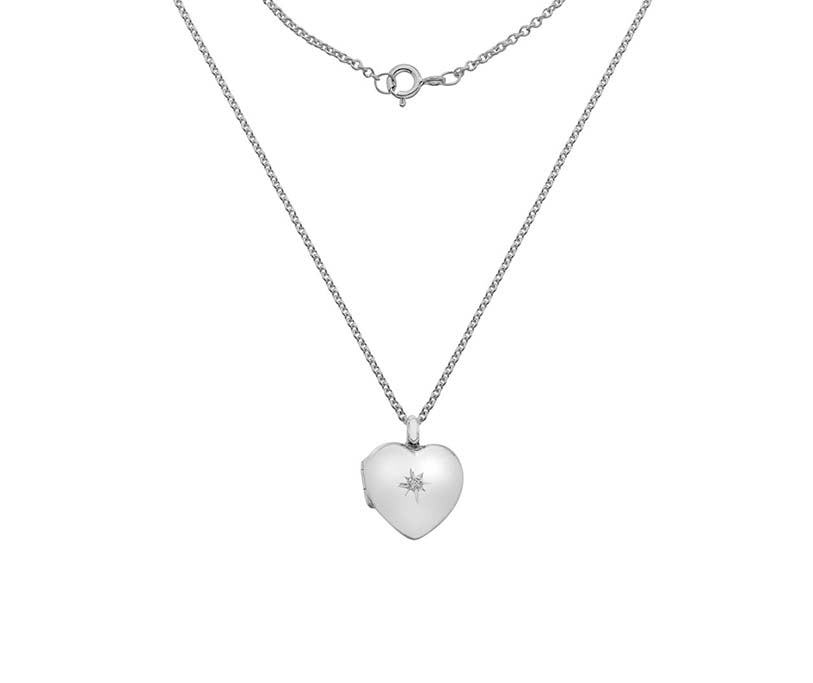 Silver Diamond Heart Locket Necklace