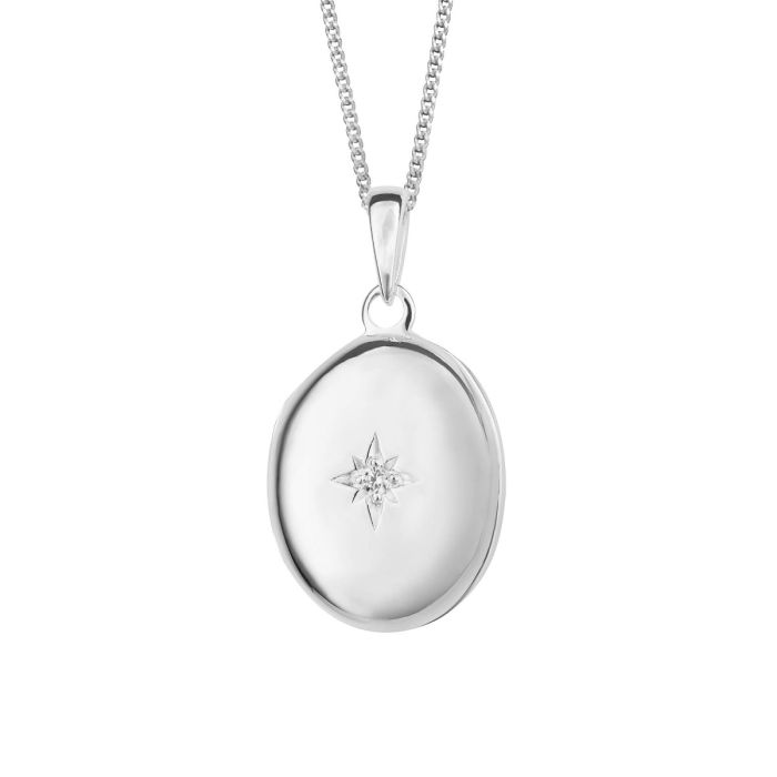 Silver Oval Cubic Zirconia Starburst Locket Only P5230C