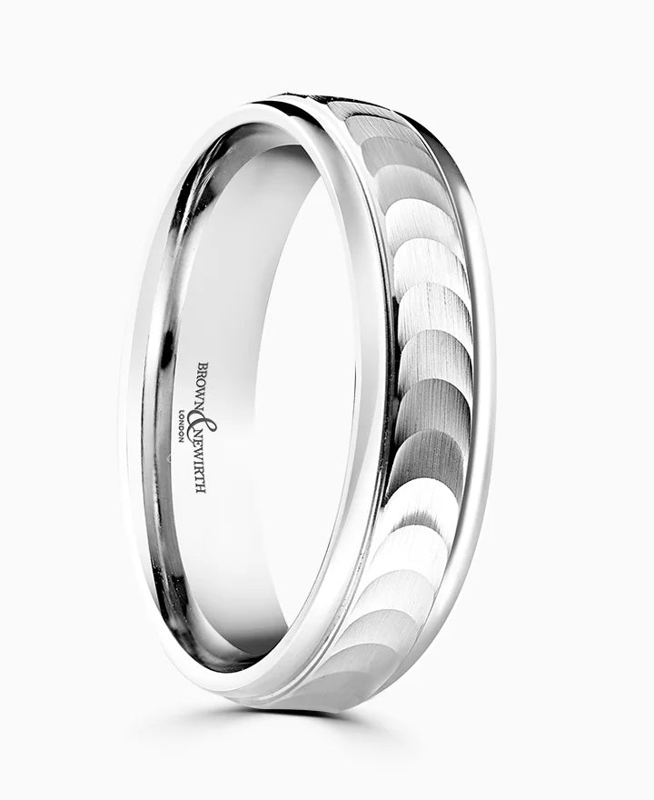 18ct White Gold 6mm Medium Court Gents Textured Wedding Ring