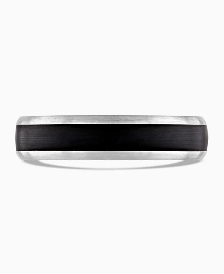 Platinum 6mm Medium Court Gents Black Ceramic Inlay Wedding Ring