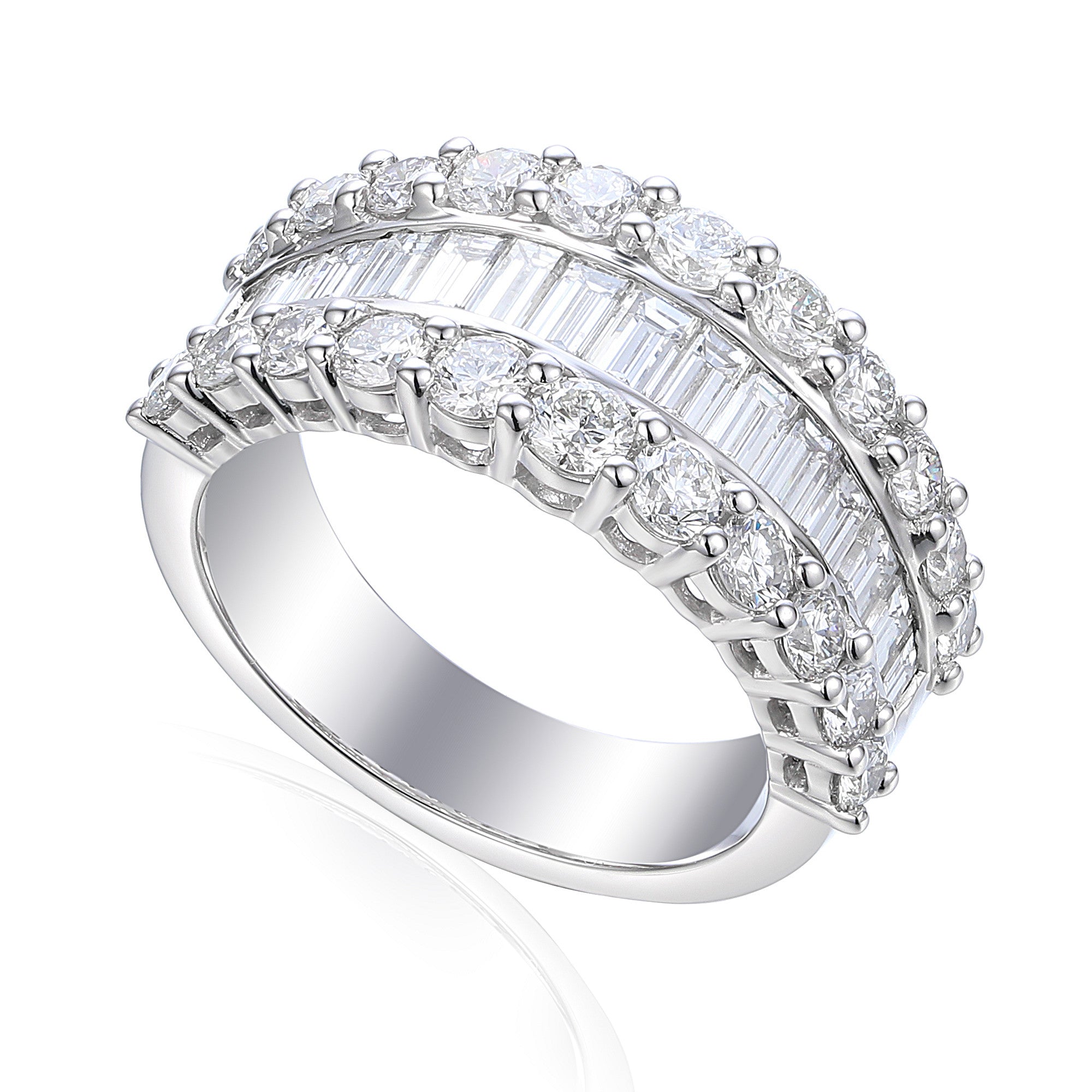 Platinum 2.95ct Triple Row Diamond Ring