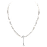 9ct White Gold Freshwater Pearl And 0.07ct Diamond Flower Drop Necklace