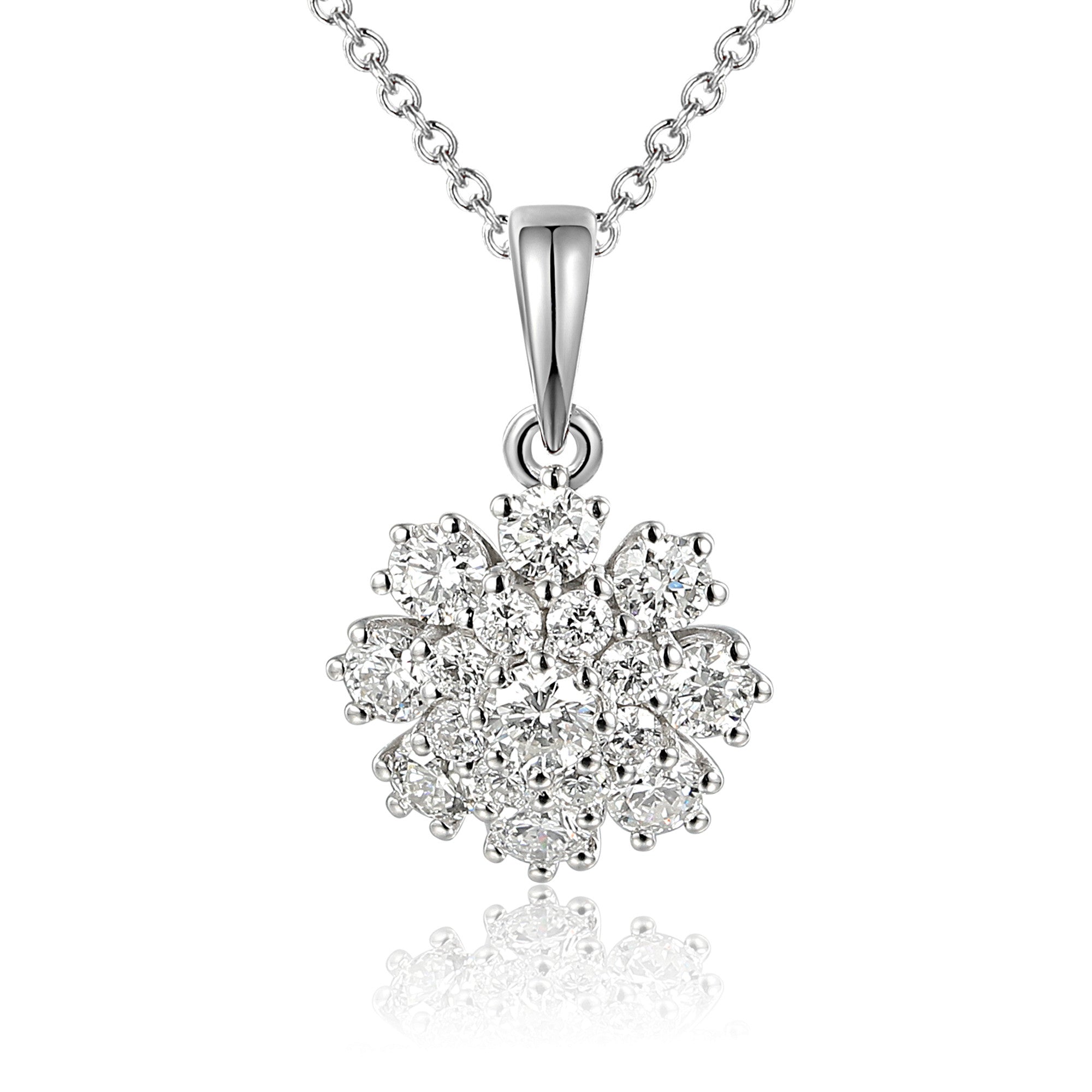 18ct White Gold 0.55ct Diamond Flower Cluster Necklace