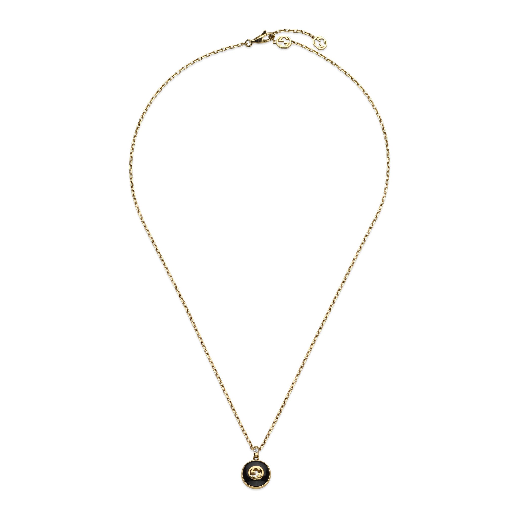 Gucci Interlocking 18ct Yellow Gold Black Onyx And Diamond Necklace YBB78934000100U