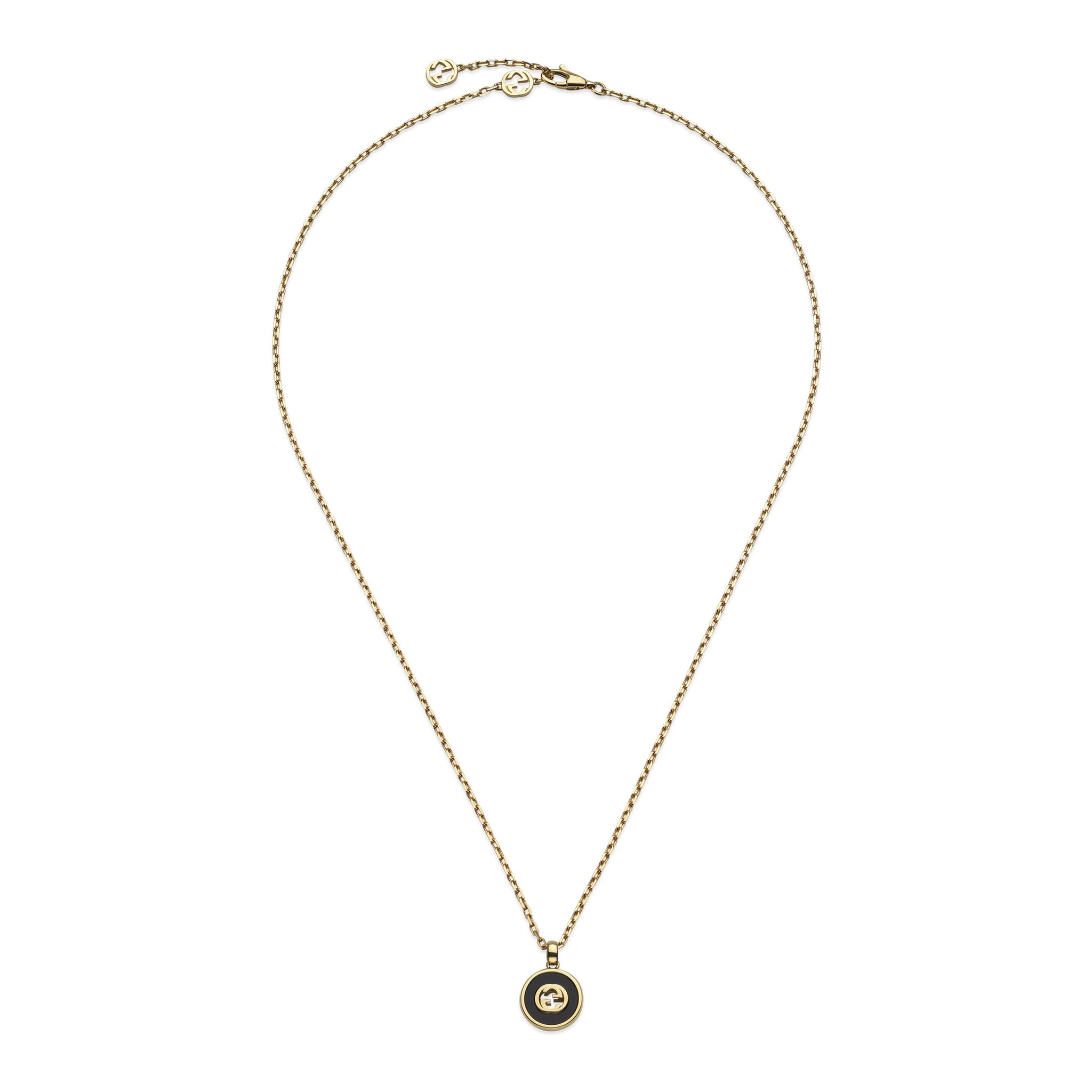 Gucci Interlocking 18ct Yellow Gold Black Onyx And Diamond Necklace YBB78934000100U