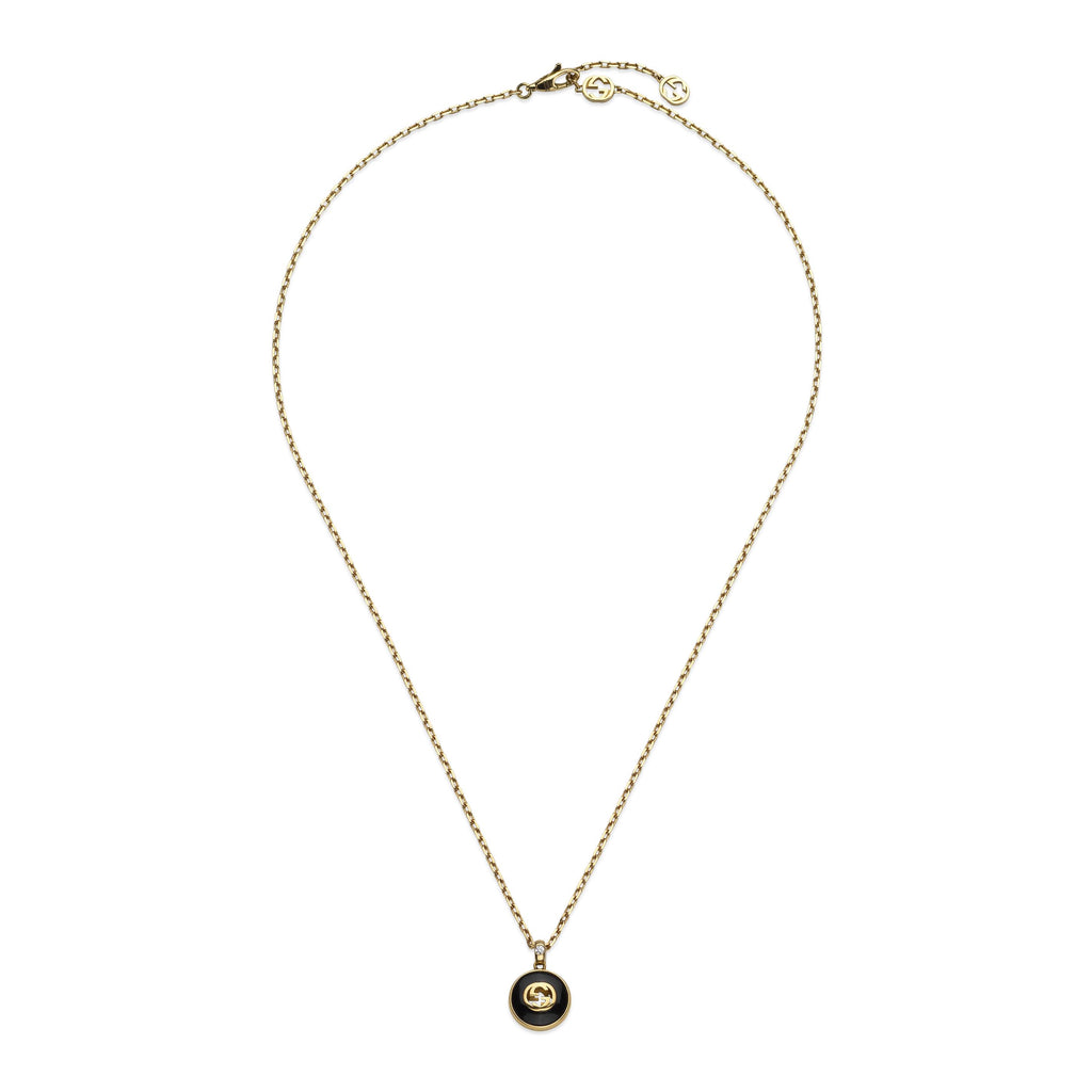 Gucci Interlocking 18ct Yellow Gold Black Onyx And Diamond Necklace YBB78934000100U