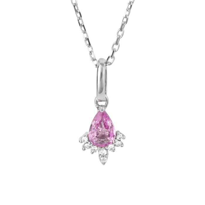 9ct White Gold Pink Sapphire And Diamond Teardop Pendant Only GP1010P