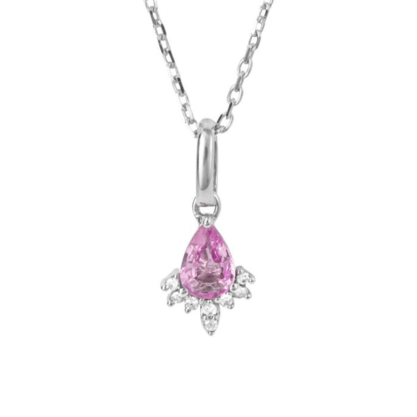 9ct White Gold Pink Sapphire And Diamond Teardop Pendant Only GP1010P