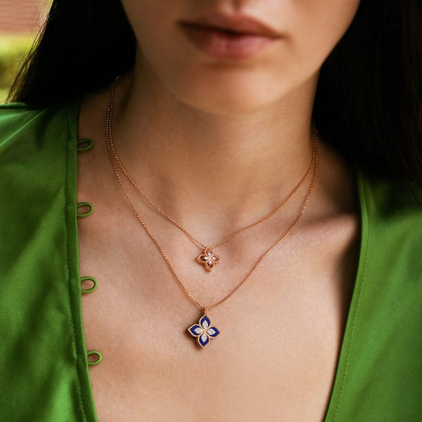 Roberto Coin 18ct Rose Gold Lapis And Diamond Princess Flower Necklace ADV888CL1837_04