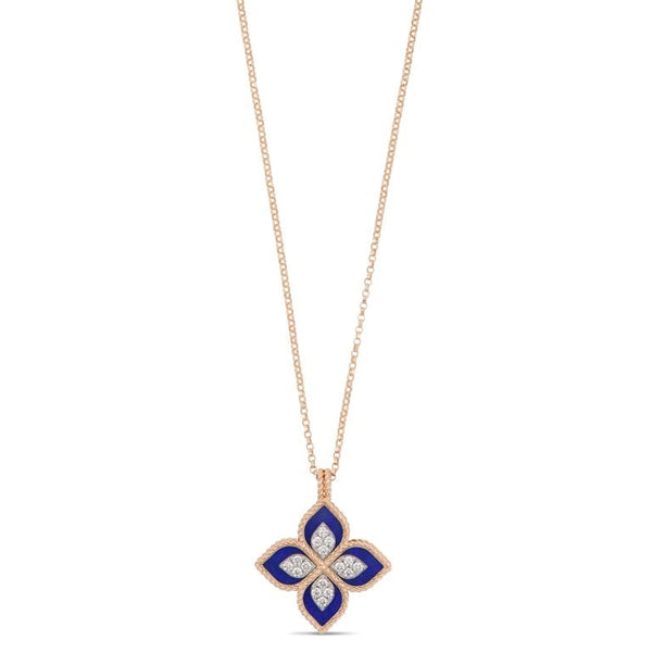 Roberto Coin 18ct Rose Gold Lapis And Diamond Princess Flower Necklace ADV888CL1837_04