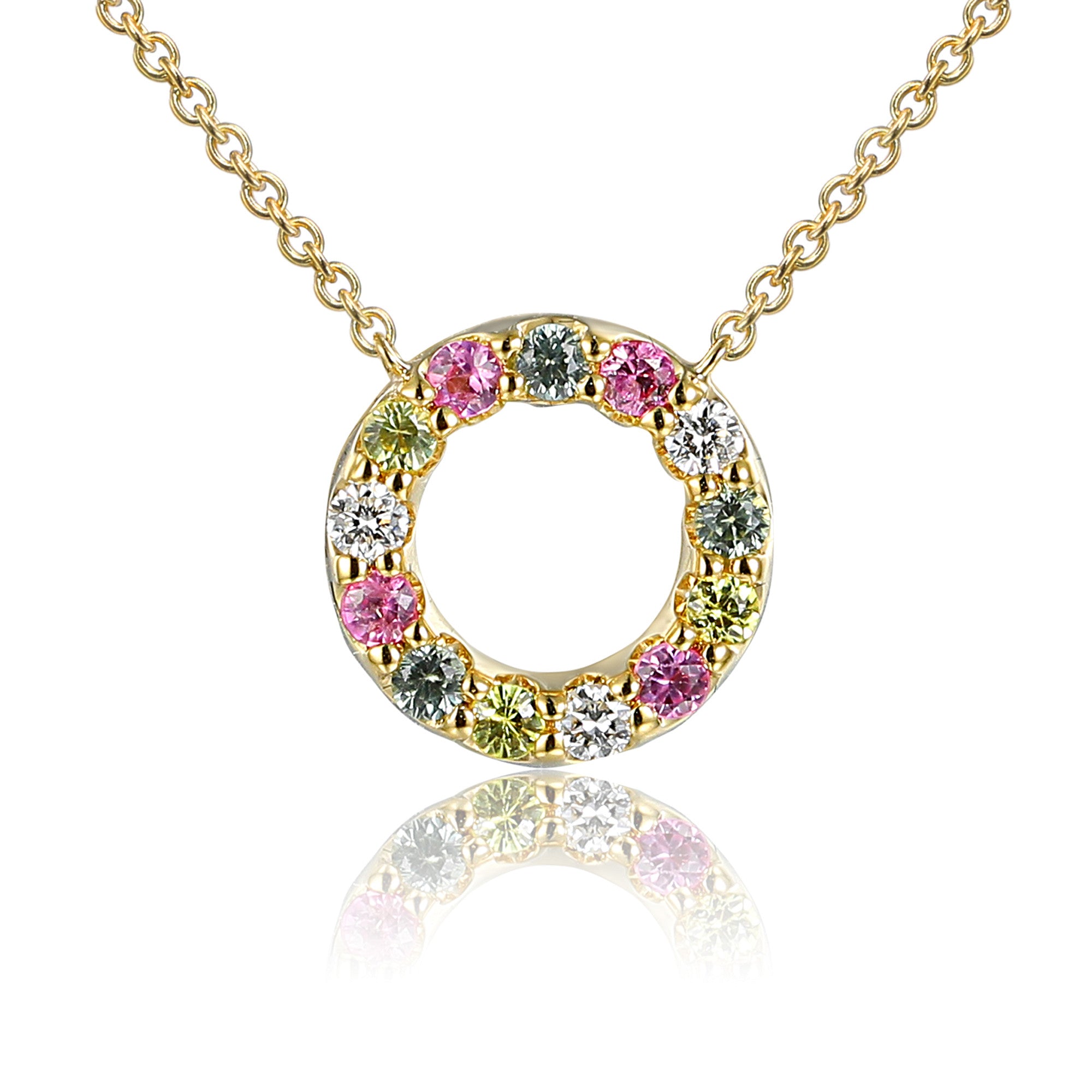 18ct Yellow Gold 0.30ct Multi-Colour Sapphire And 0.09ct Diamond Circle Necklace