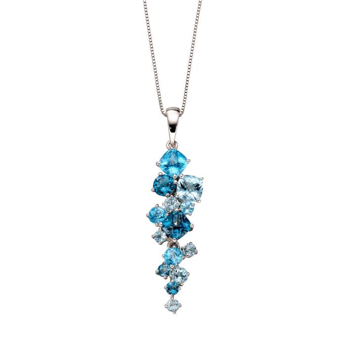 9ct White Gold Blue Topaz Cascading Cluster Pendant Only GP2117T