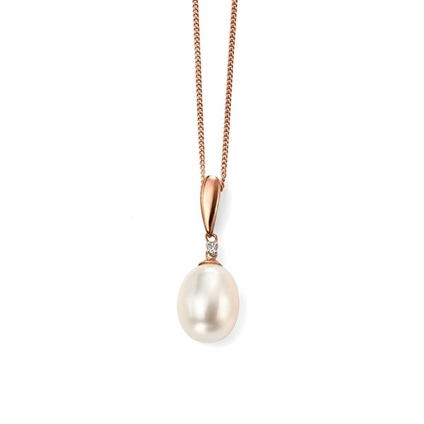 9ct Rose Gold Pearl And Diamond Drop Pendant GP971W