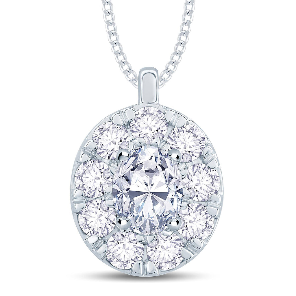 18ct White Gold 0.40ct Oval Cut Diamond Halo Necklace