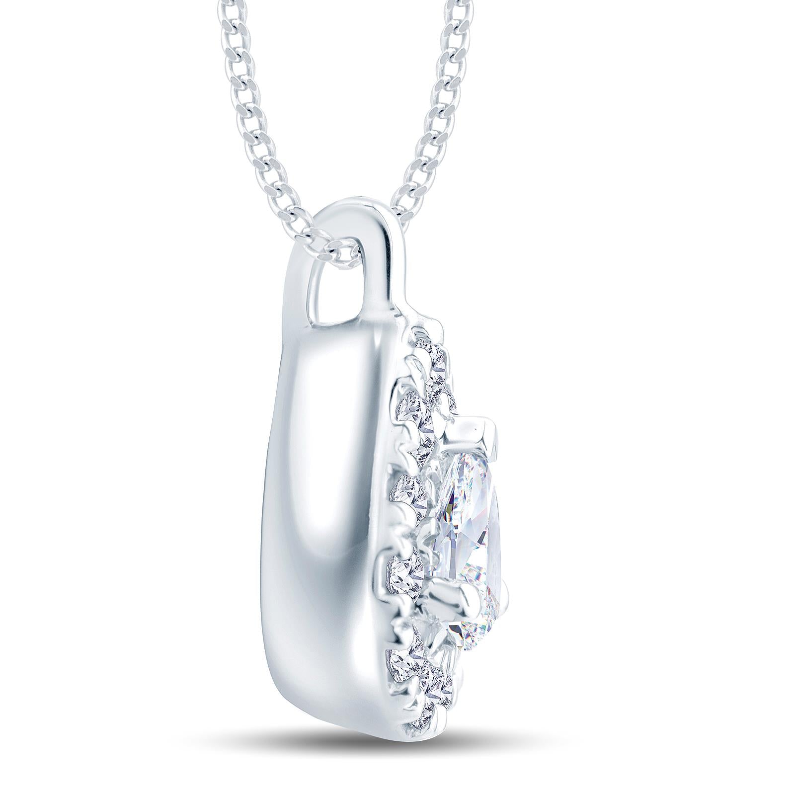 18ct White Gold 0.40ct Pear Cut Diamond Halo Necklace