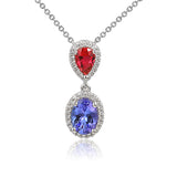 18ct White Gold 1.37ct Tanzanite, 0.41ct Pink Tourmaline And 0.15ct Diamond Drop Necklace