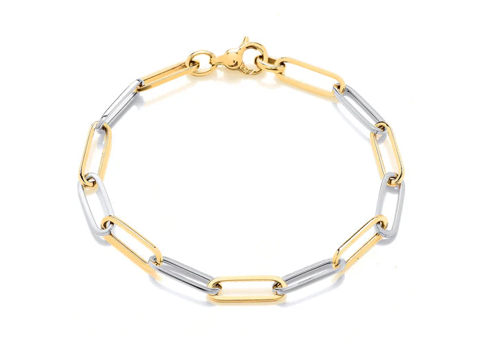 9ct Yellow And White Gold Oblong Link Bracelet