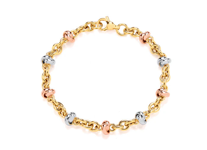 9ct Yellow, Rose And White Gold Knot Bracelet