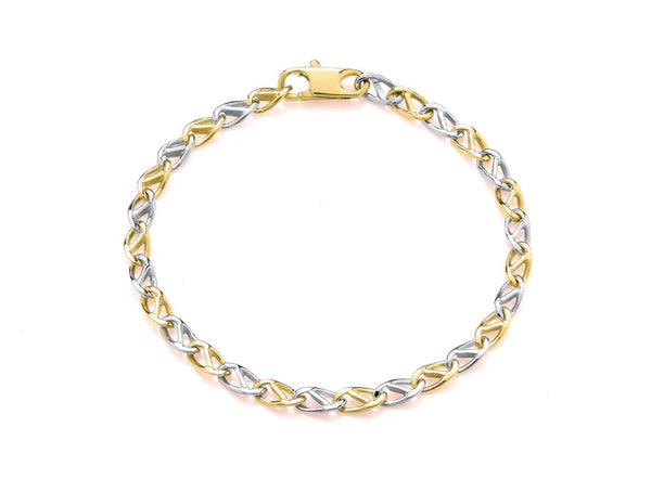 9ct Yellow And White Gold Twisted Infinity Link Bracelet