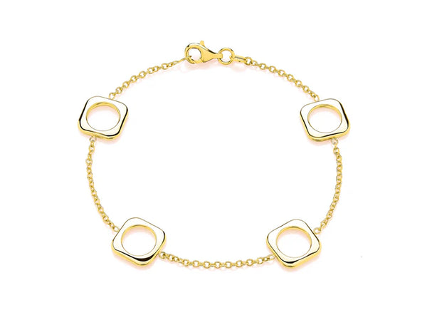 9ct Yellow Gold Open Square Station Bracelet