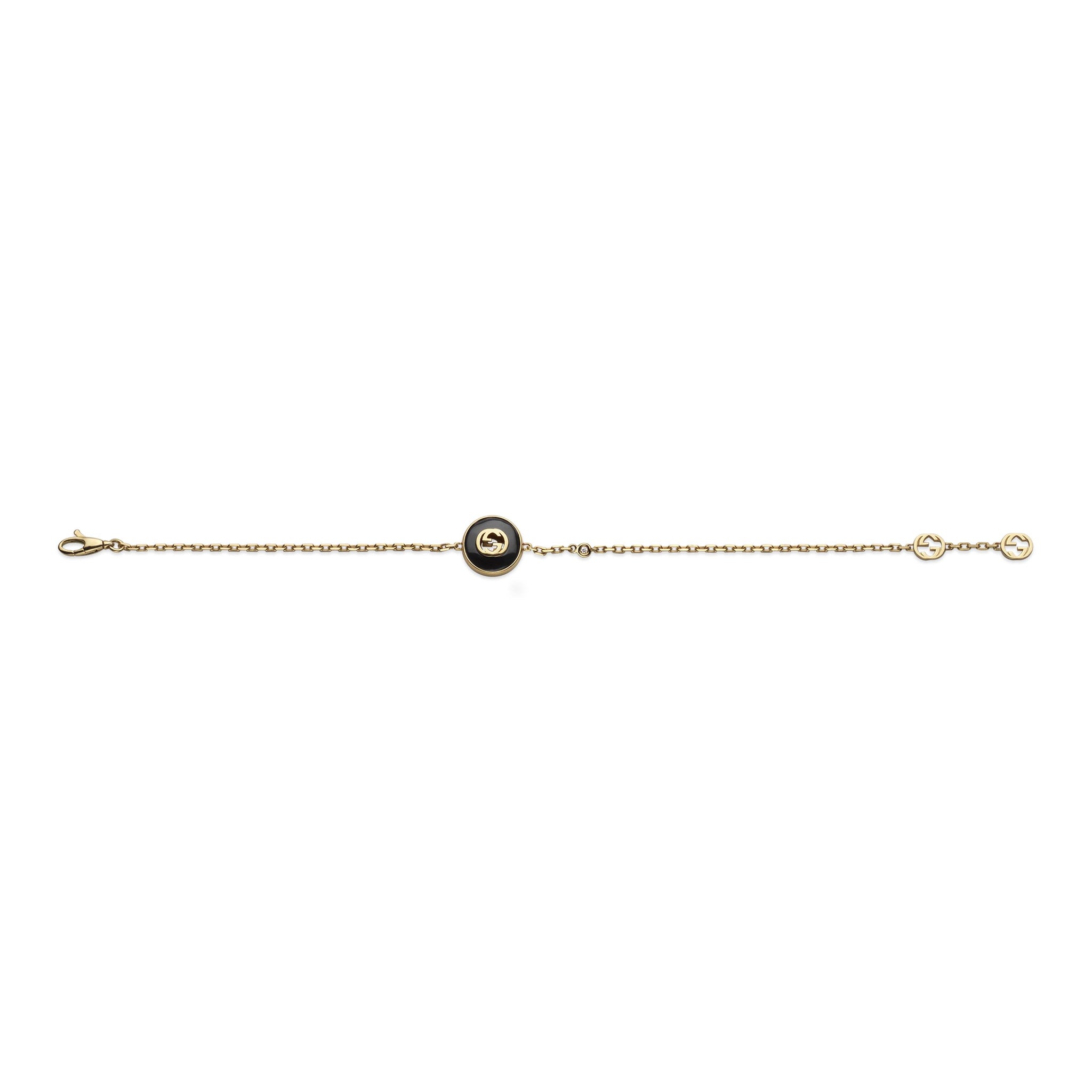 Gucci Interlocking 18ct Yellow Gold Black Onyx And Diamond Bracelet YBA786556001