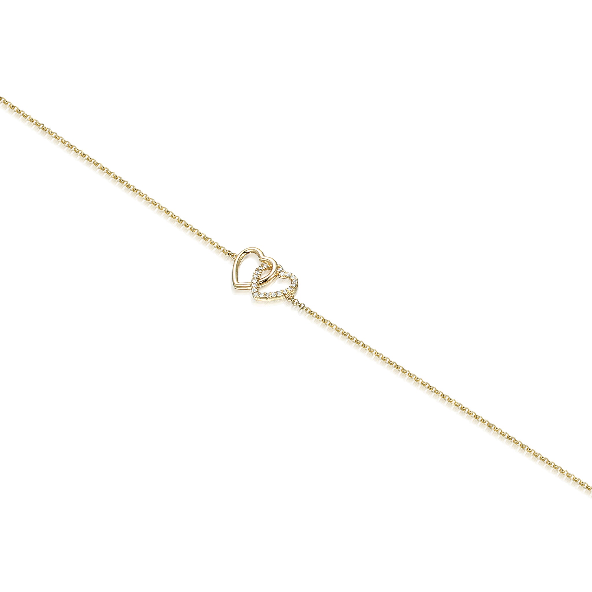 18ct Yellow Gold 0.06ct Diamond Interlinked Heart Bracelet