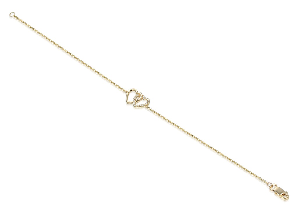 18ct Yellow Gold 0.06ct Diamond Interlinked Heart Bracelet